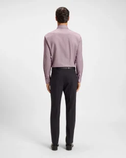 Camicia Spread Boss bordeaux in cotone stretch micro pied de poule con colletto aperto alla francese