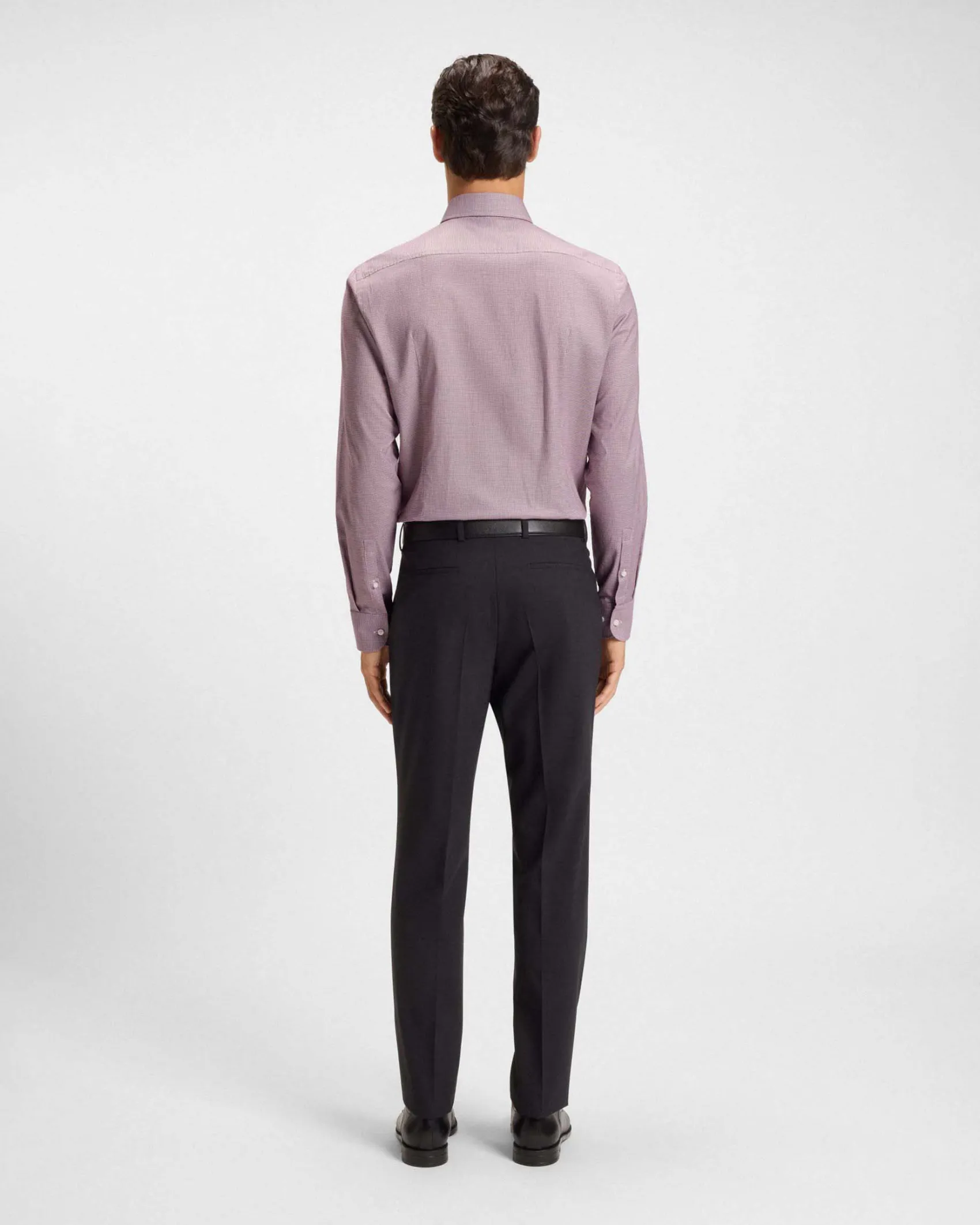Camicia Spread Boss bordeaux in cotone stretch micro pied de poule con colletto aperto alla francese