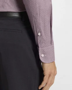 Camicia Spread Boss bordeaux in cotone stretch micro pied de poule con colletto aperto alla francese