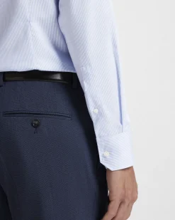 Camicia Spread Boss in twill di puro cotone a righine bianche e azzurre con colletto aperto alla francese