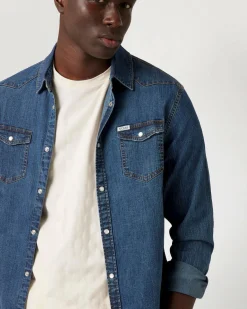 Camicia western Guess in denim di cotone elasticizzato con tasche frontali