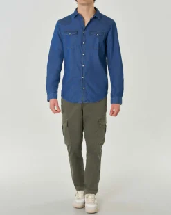 Camicia western My Stuff in denim di puro cotone lavaggio medio stone washed