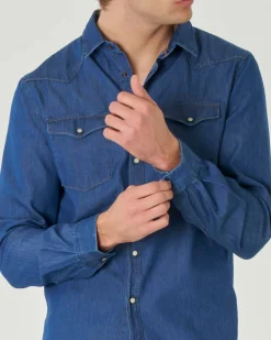 Camicia western My Stuff in denim di puro cotone lavaggio medio stone washed