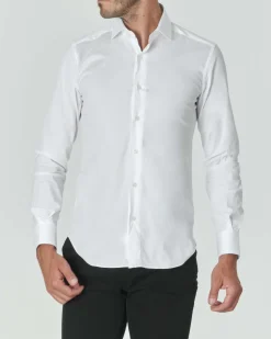 Camicia Xacus bianca in popeline di cotone stretch slim-fit