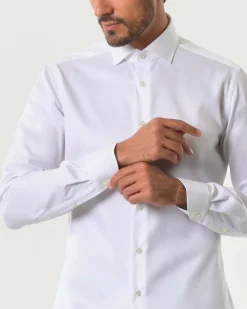Camicia Xacus bianca in twill di puro cotone tailor-fit
