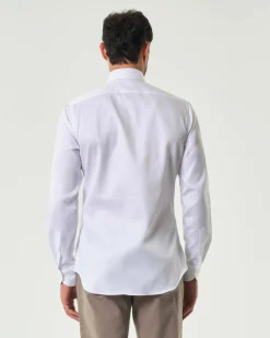 Camicia Xacus bianca in twill di puro cotone tailor-fit