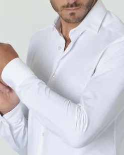 Camicia Xacus bianca tinta unita in tessuto tecnico active tailor fit