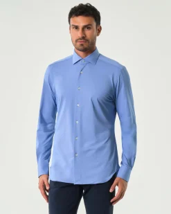 Camicia Xacus celeste in tessuto tecnico active micro puntino