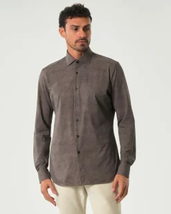 Camicia Xacus marrone in tessuto tecnico active a trama diagonale