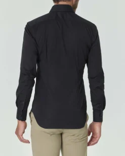 Camicia Xacus nera in popeline di cotone stretch slim-fit