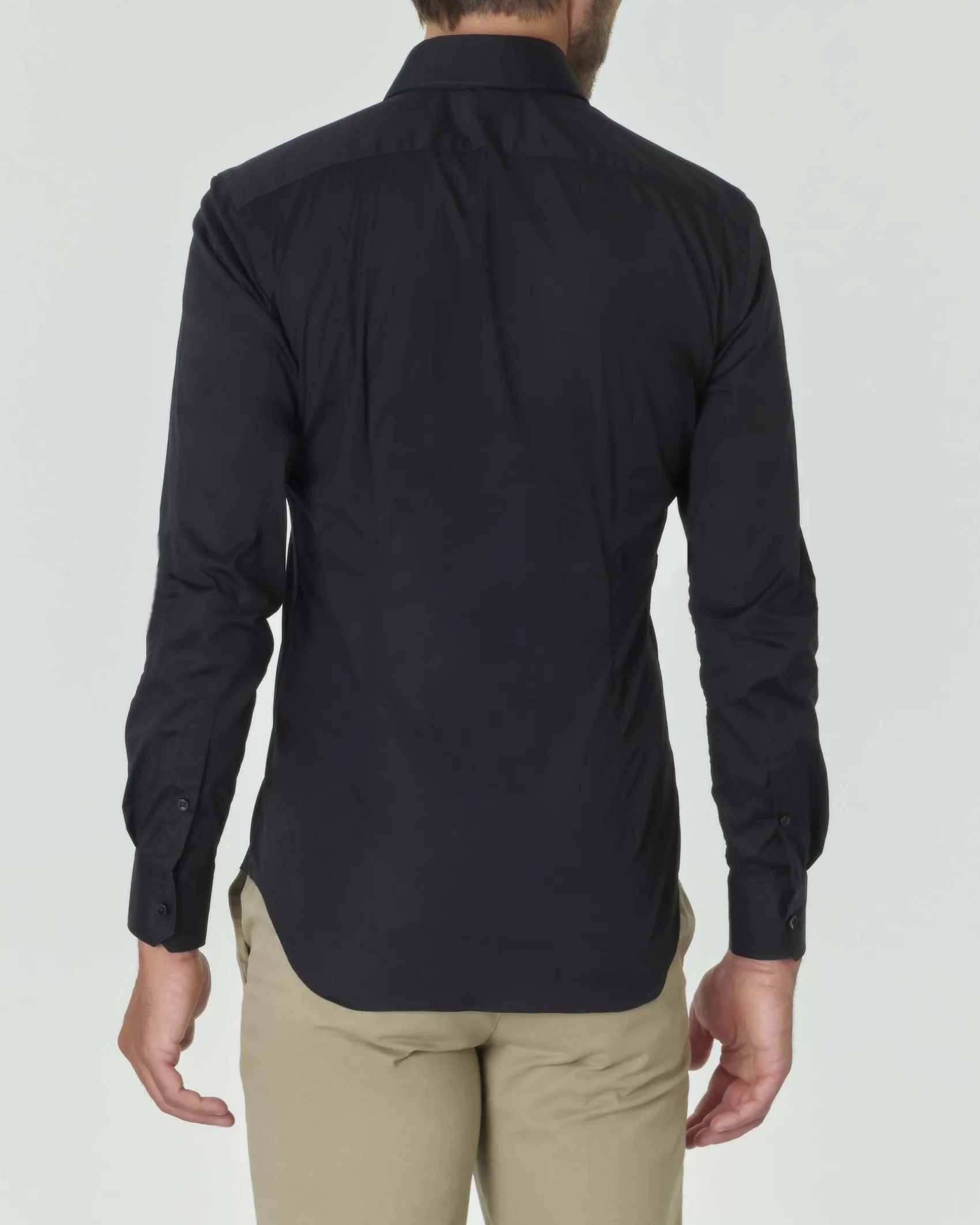 Camicia Xacus nera in popeline di cotone stretch slim-fit