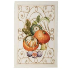 Canovaccio Cenerentola in lino bianco con stampa zucche arancioni