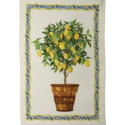 Canovaccio Limonaia in lino bianco con stampa pianta di limoni