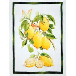 Canovaccio Limoncello in lino bianco con stampa limoni e controno verde