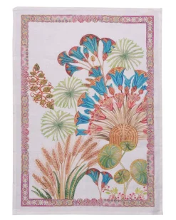 Canovaccio Papyro in lino bianco con stampa piante esotiche multicolor
