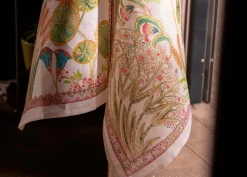 Canovaccio Papyro in lino bianco con stampa piante esotiche multicolor