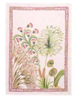 Canovaccio Papyro in lino bianco con stampa piante esotiche verde