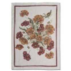 Canovaccio Poppy in lino bianco con stampa papaveri bordeaux e arancione