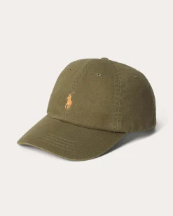 Cappellino verde oliva Polo Ralph Lauren in cotone con logo ricamato sul frontino a contrasto di colore