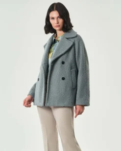 Cappotto azzurro doppiopetto Emme Marella in tessuto effetto teddy