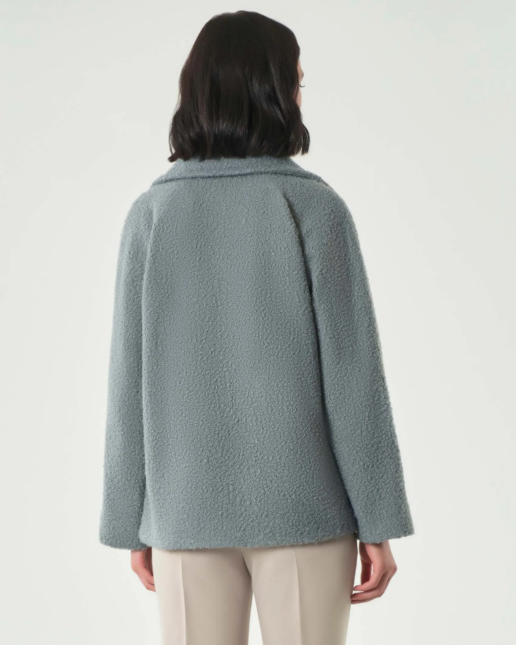 Cappotto azzurro doppiopetto Emme Marella in tessuto effetto teddy