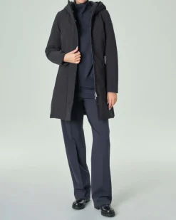 Cappotto blu navy imbottito Long Lady con cappuccio fisso