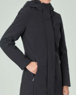 Cappotto blu navy imbottito Long Lady con cappuccio fisso