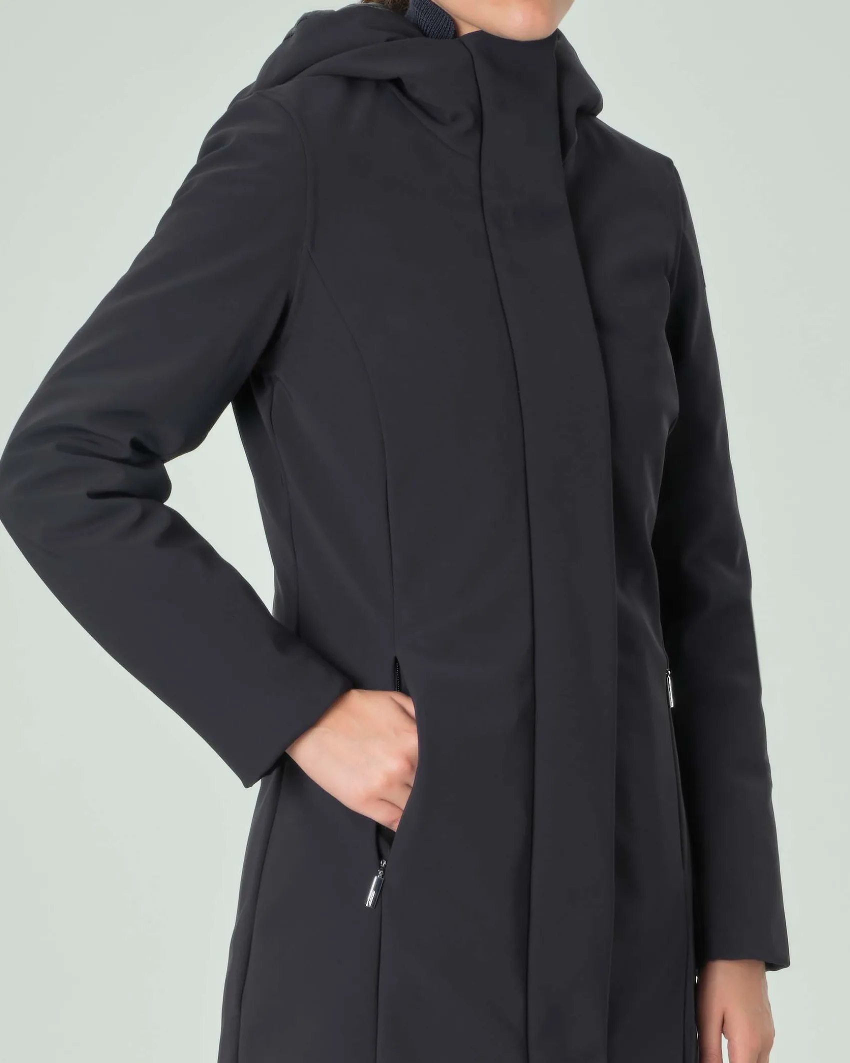 Cappotto blu navy imbottito Long Lady con cappuccio fisso