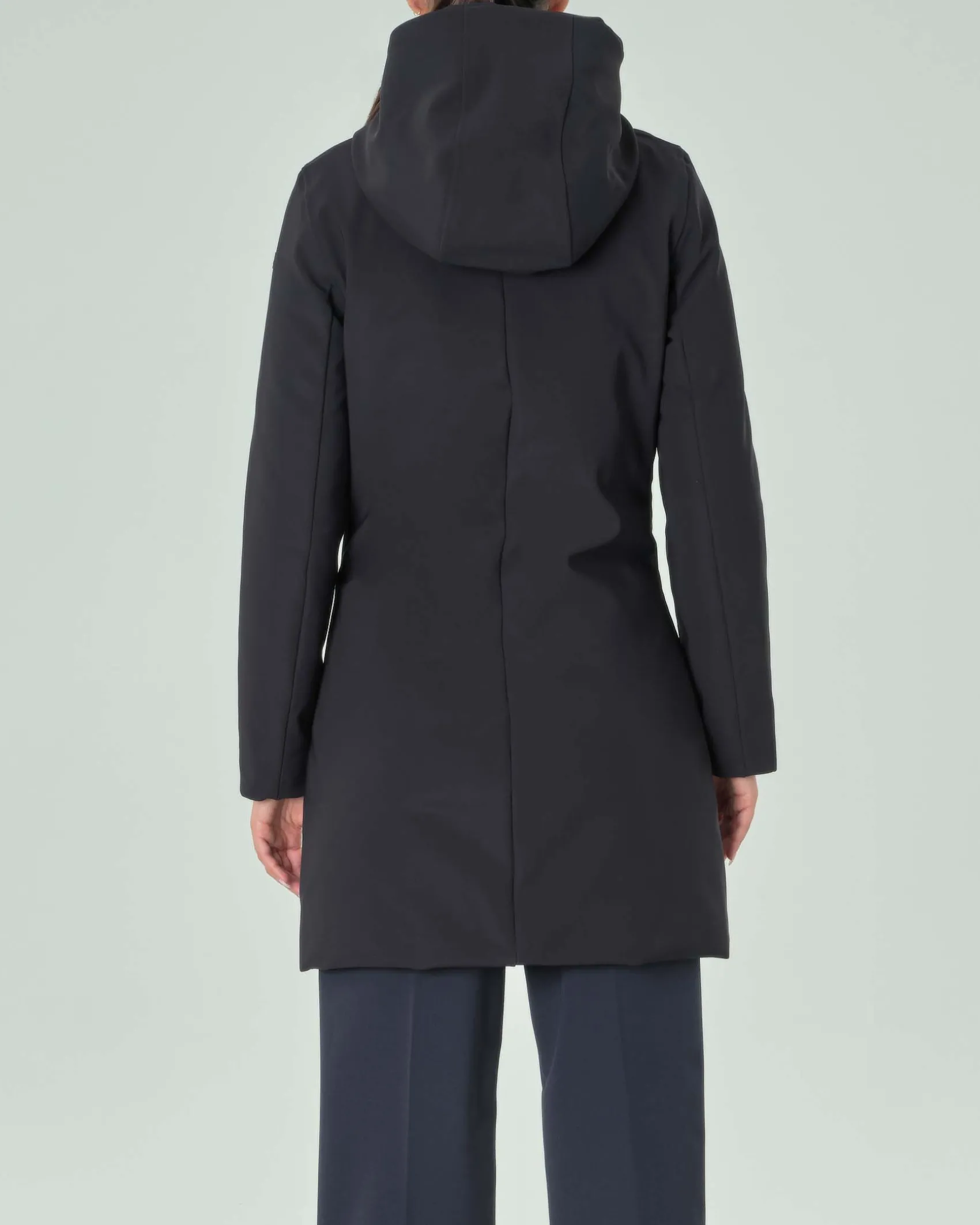 Cappotto blu navy imbottito Long Lady con cappuccio fisso