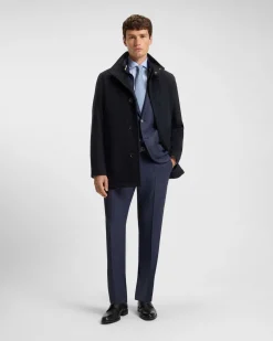 Cappotto Boss Coxtan blu in misto lana e cashmere con pettorina imbottita staccabile