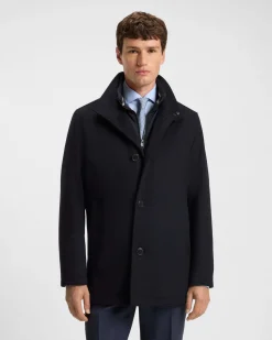 Cappotto Boss Coxtan blu in misto lana e cashmere con pettorina imbottita staccabile