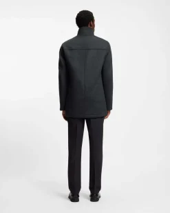 Cappotto Boss Coxtan grigio antracite in misto lana e cashmere con pettorina imbottita staccabile