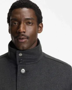 Cappotto Boss Coxtan grigio antracite in misto lana e cashmere con pettorina imbottita staccabile
