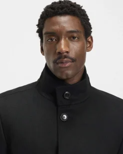 Cappotto Boss Hyde Stand Up nero in panno di lana e cashmere con colletto alto