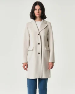 Cappotto color gesso Emme Marella in jersey panno soft di viscosa con scollo a rever