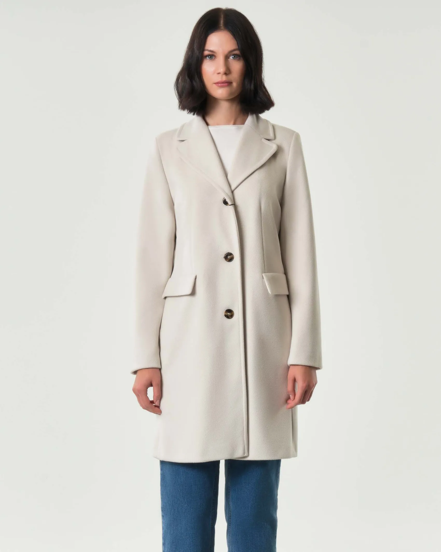 Cappotto color gesso Emme Marella in jersey panno soft di viscosa con scollo a rever