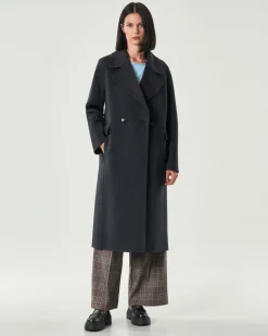 Cappotto grigio antracite Hlo! doppiopetto in double di misto lana con scollo a rever