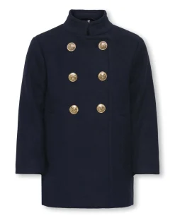 Cappotto Kids Only blu in panno con maxi bottoni color oro