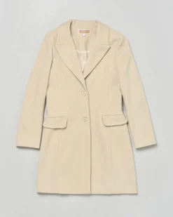 Cappotto Kocca beige in tessuto velour con scollo a rever