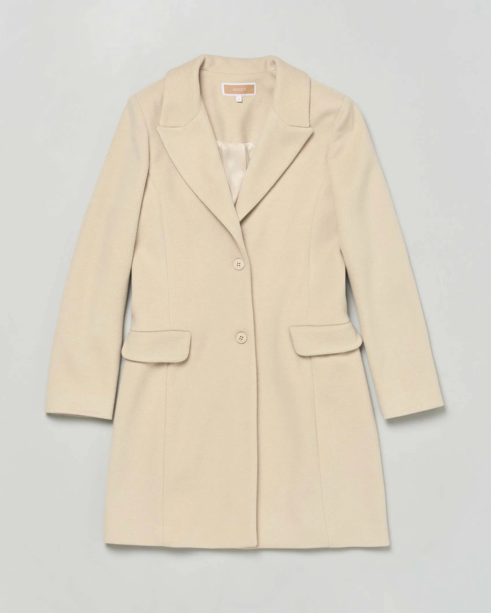Cappotto Kocca beige in tessuto velour con scollo a rever