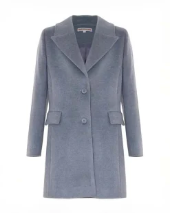 Cappotto Kocca grigio in tessuto velour con scollo a rever