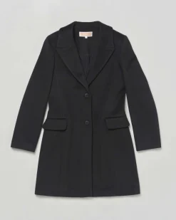 Cappotto Kocca nero in tessuto velour con scollo a rever