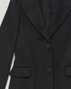 Cappotto Kocca nero in tessuto velour con scollo a rever
