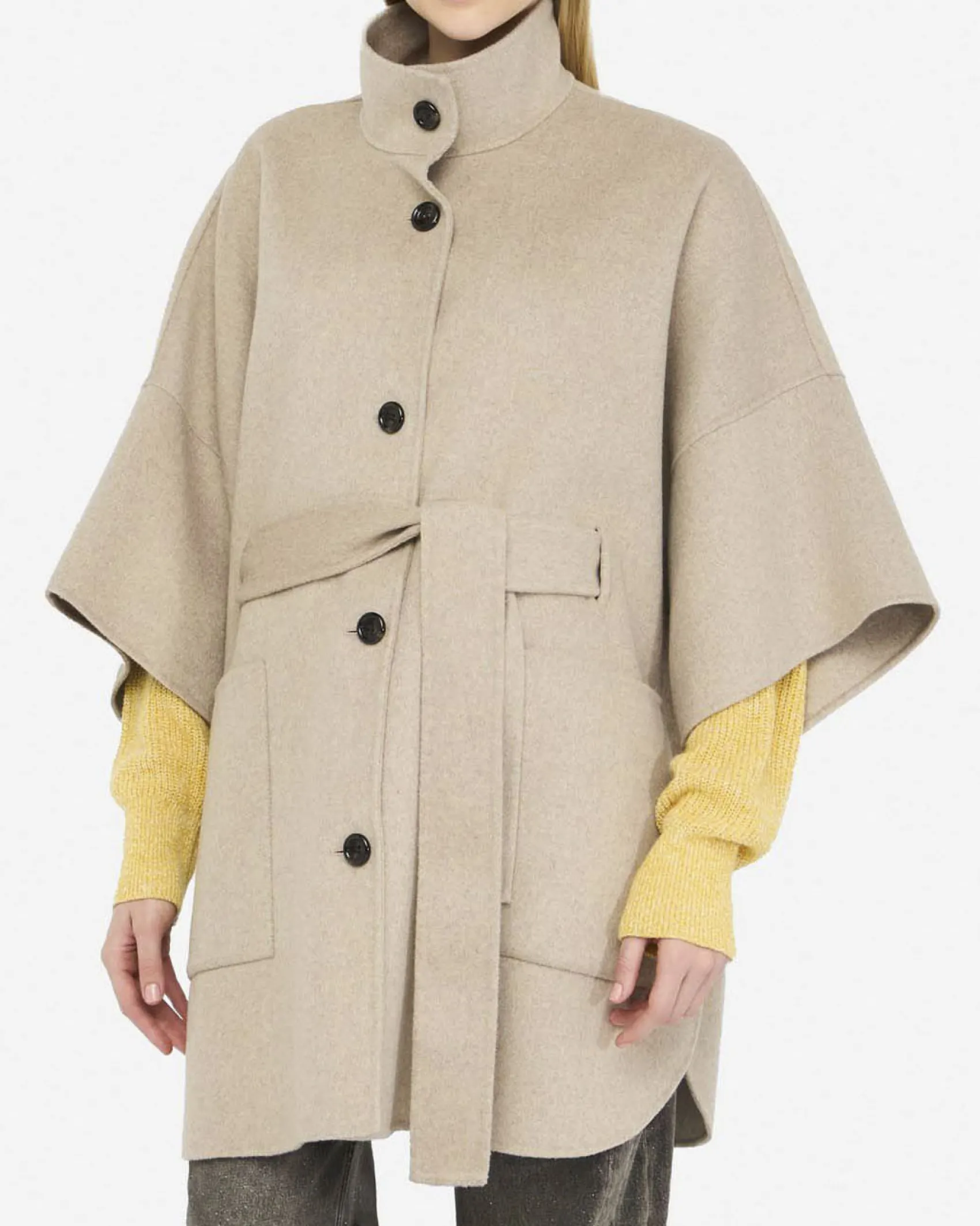 Cappotto Liu Jo beige in misto lana con maniche a kimono e colletto in piedi