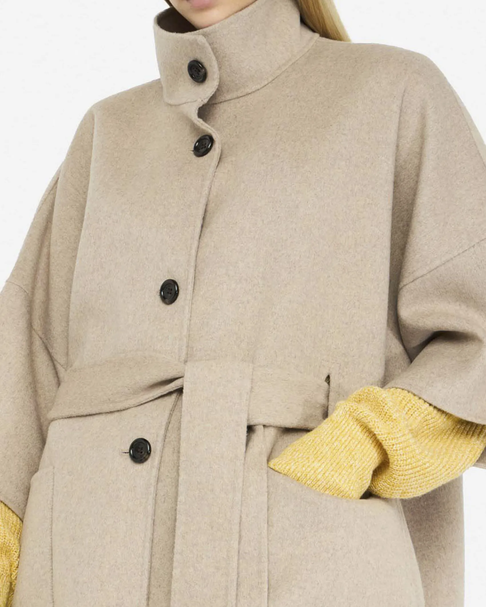 Cappotto Liu Jo beige in misto lana con maniche a kimono e colletto in piedi