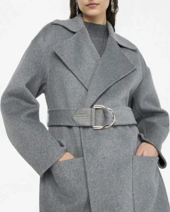 Cappotto Liu Jo grigio in misto lana con cintura