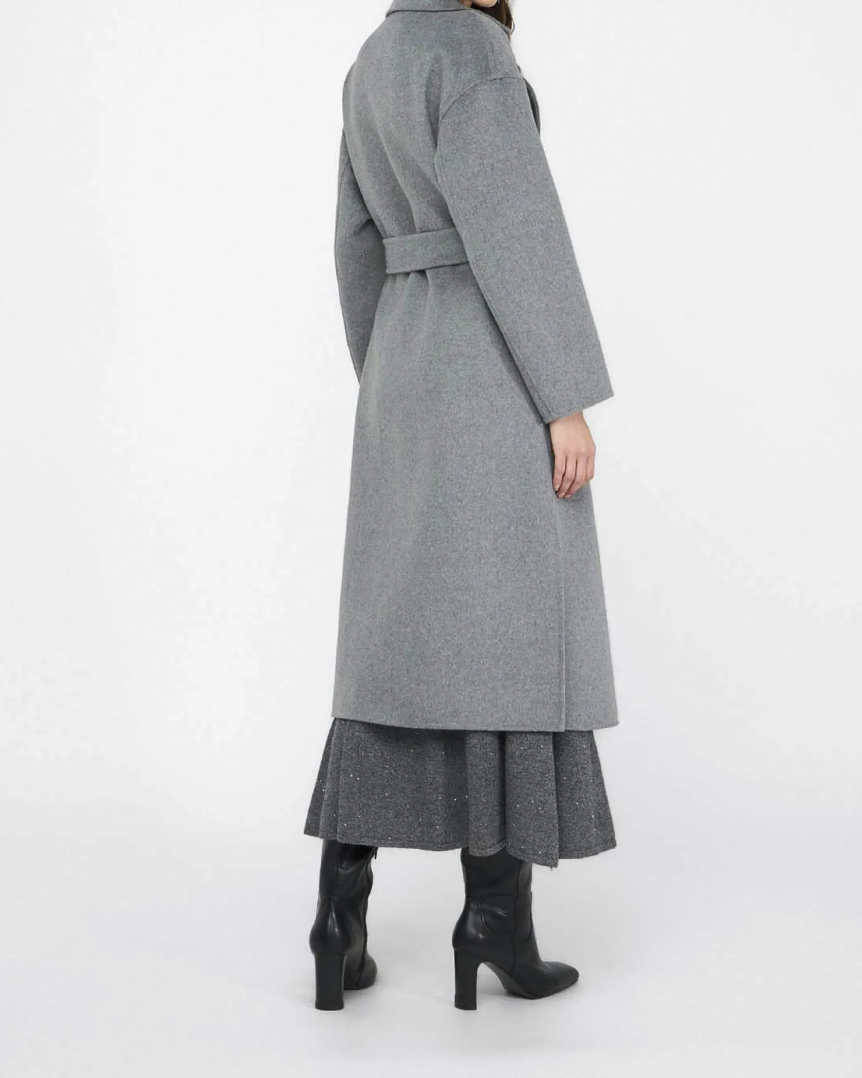 Cappotto Liu Jo grigio in misto lana con cintura