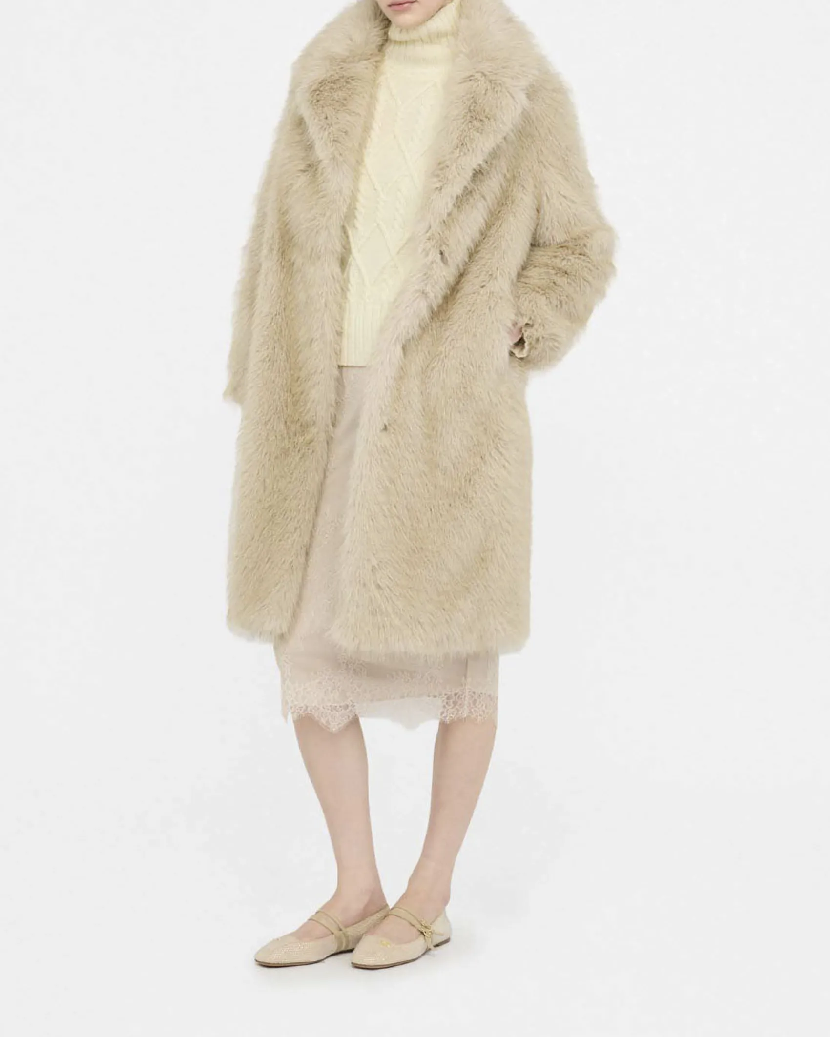 Cappotto Liu Jo Jeans beige in ecopelliccia con interno foderato