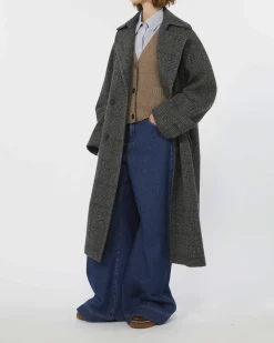 Cappotto lungo in tweed di misto lana Weekend Max Mara a fantasia principe di Galles con cintura in vita