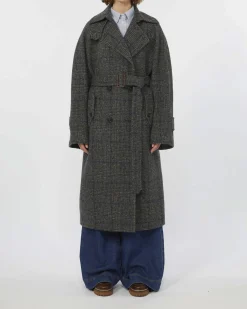Cappotto lungo in tweed di misto lana Weekend Max Mara a fantasia principe di Galles con cintura in vita